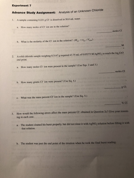 experiment 7 analysis of an unknown chloride