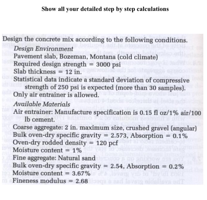 Design the concrete mix according to the following