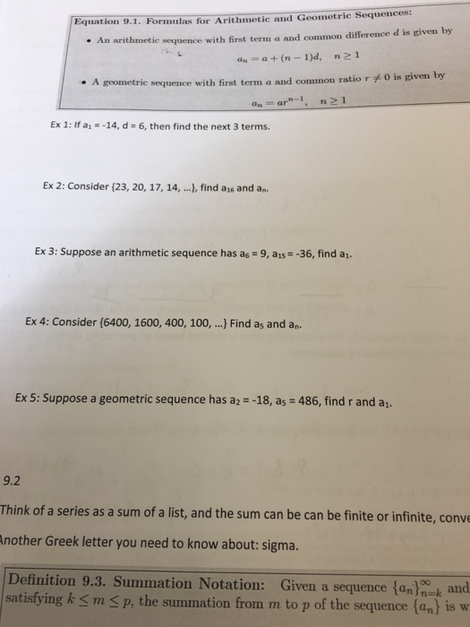Solved uation 9.1. Formulas for Arithmetic and Geometric | Chegg.com