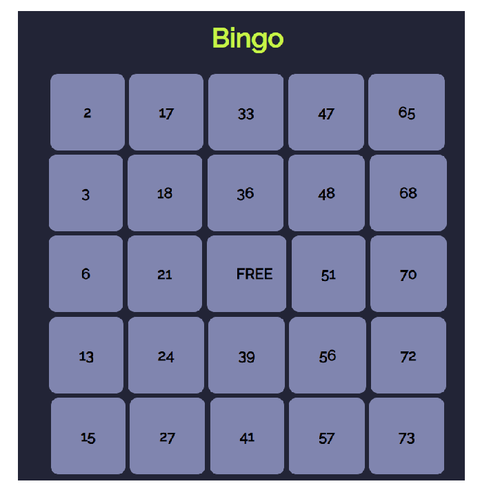 Solved Please fix my code to look like the correct bingo