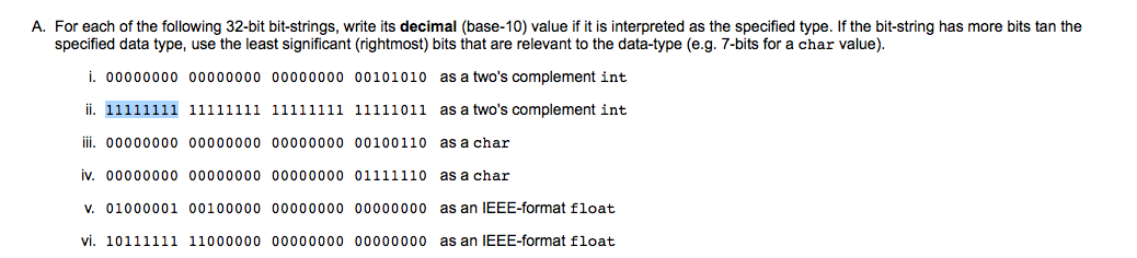Solved A. For each of the following 32-bit bit-strings, | Chegg.com
