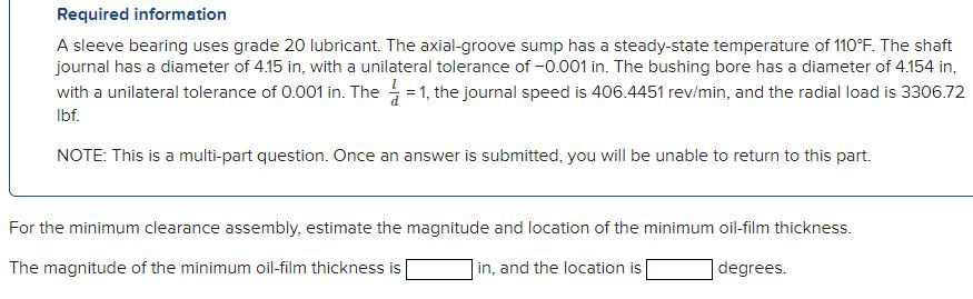 Solved Required information A sleeve bearing uses grade 20 | Chegg.com