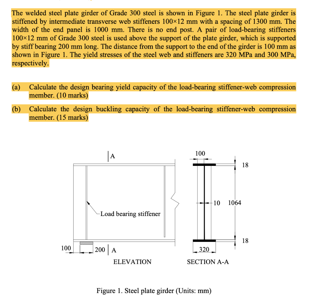 Solved The welded steel plate girder of Grade 300 steel is