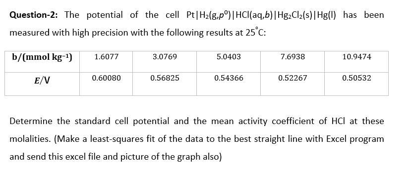 Solved Question 2 The Potential Of The Cell Pt H2 G Pº Chegg Com