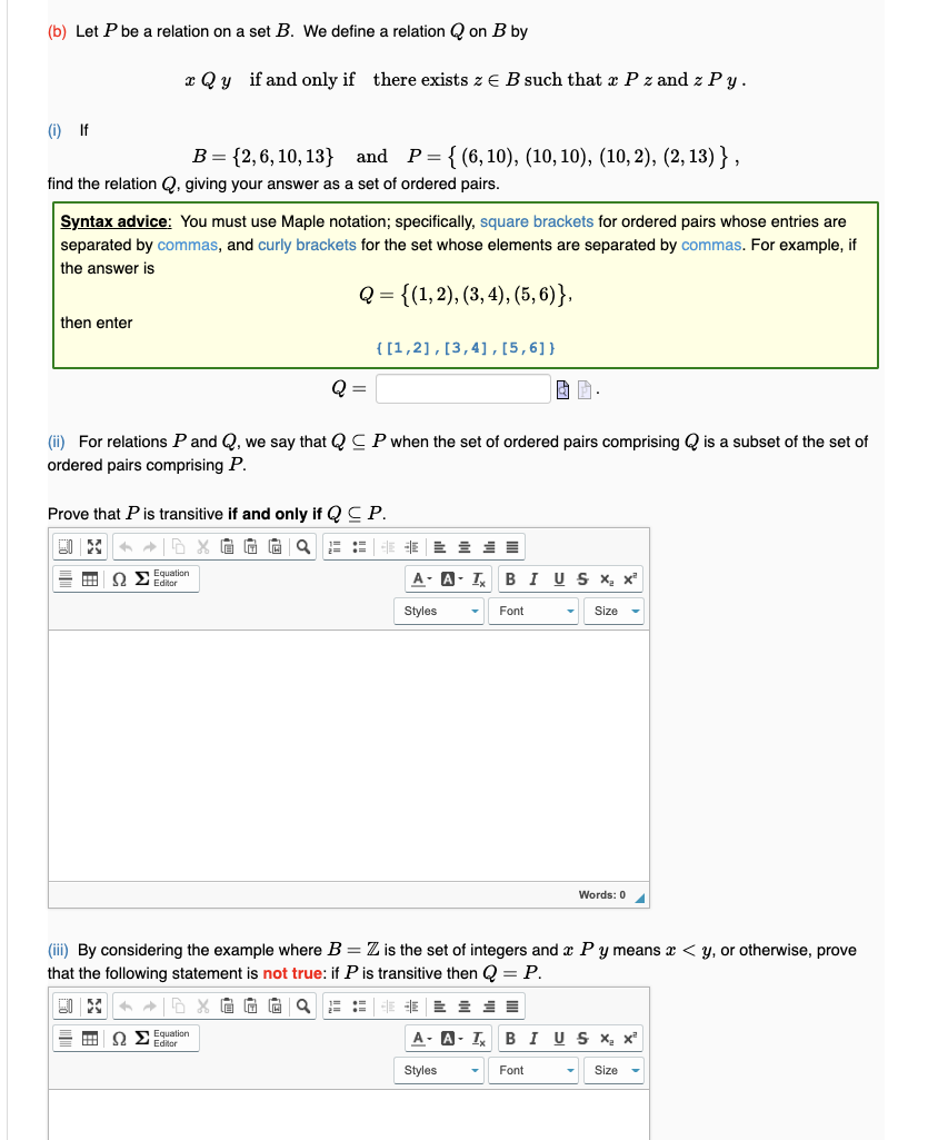 Solved (b) Let P be a relation on a set B. We define a