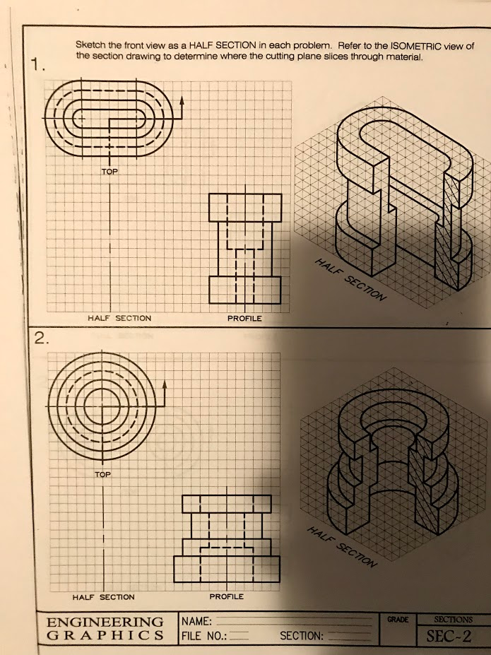 Solved Sketch the front view as a HALF SECTION in each | Chegg.com