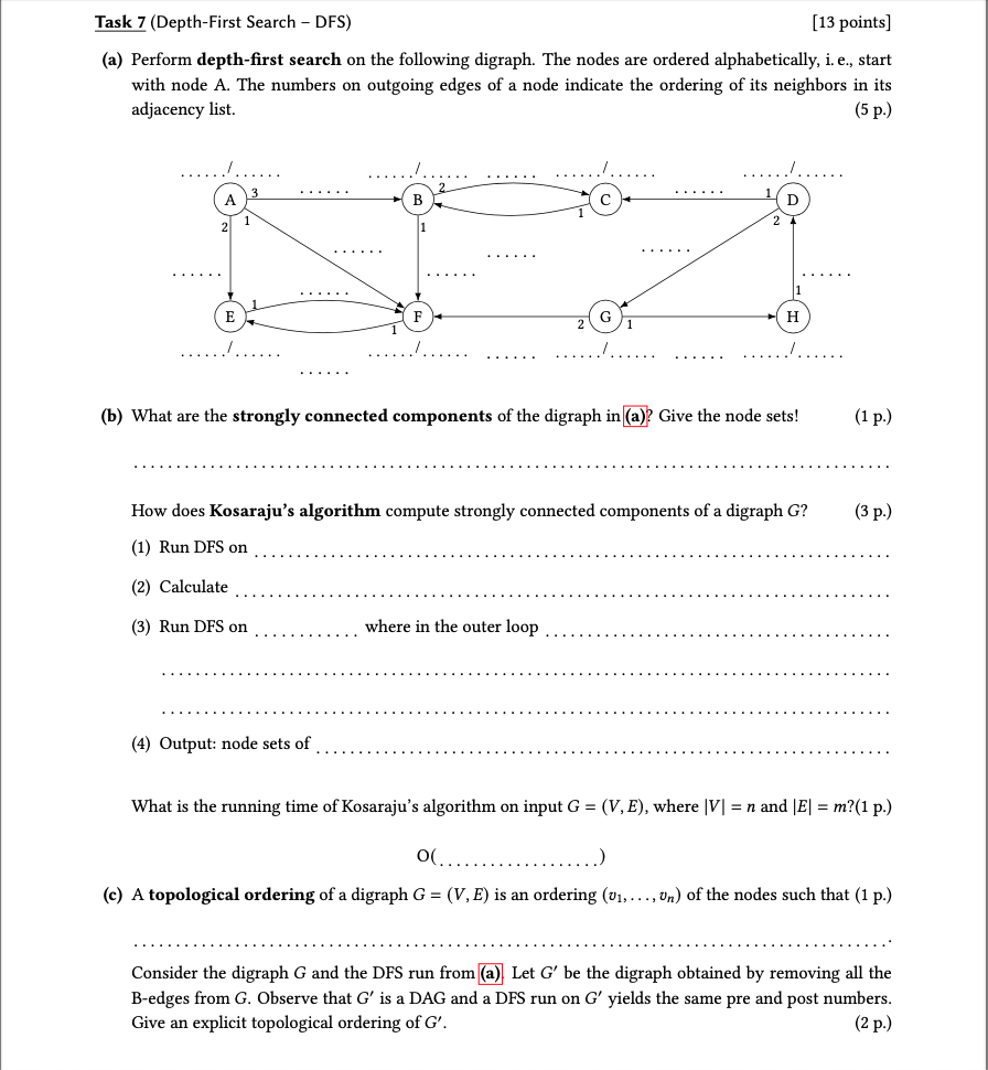 Solved Task 7 (Depth-First Search - DFS) [13 points] (a) | Chegg.com