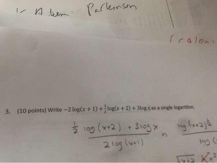 Solved 3. (10 points) Write -2 log(x +1)+log+2)+ 3log z as a | Chegg.com