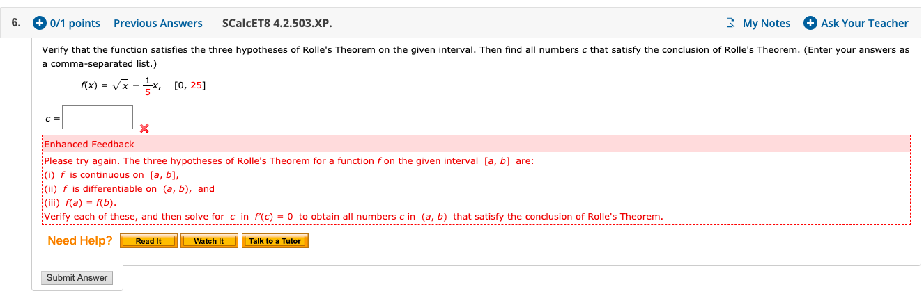 Solved 6. 0/1 Points Previous Answers ScalcET8 4.2.503.XP. | Chegg.com