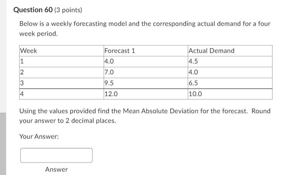 Solved Below is a weekly forecasting model and the | Chegg.com