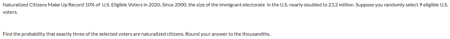 Solved Naturalized Citizens Make Up Record 10% Of U.S. | Chegg.com