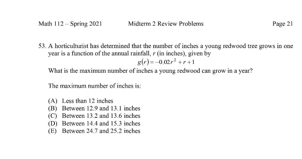 Solved Math 112 - Spring 2021 Midterm 2 Review Problems Page | Chegg.com