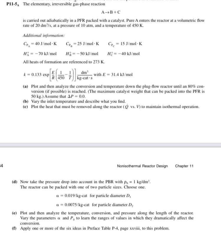 Solved P11 54 The elementary irreversible gas phase Chegg