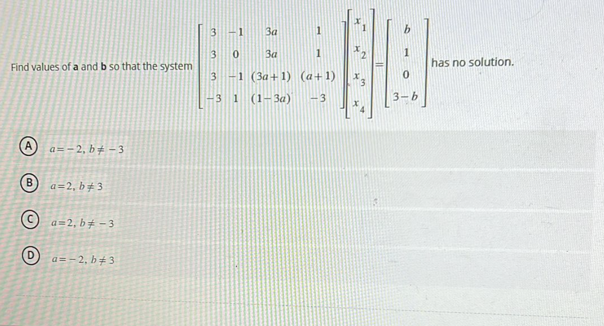 Solved Find Values Of A And B So That The System Has No | Chegg.com