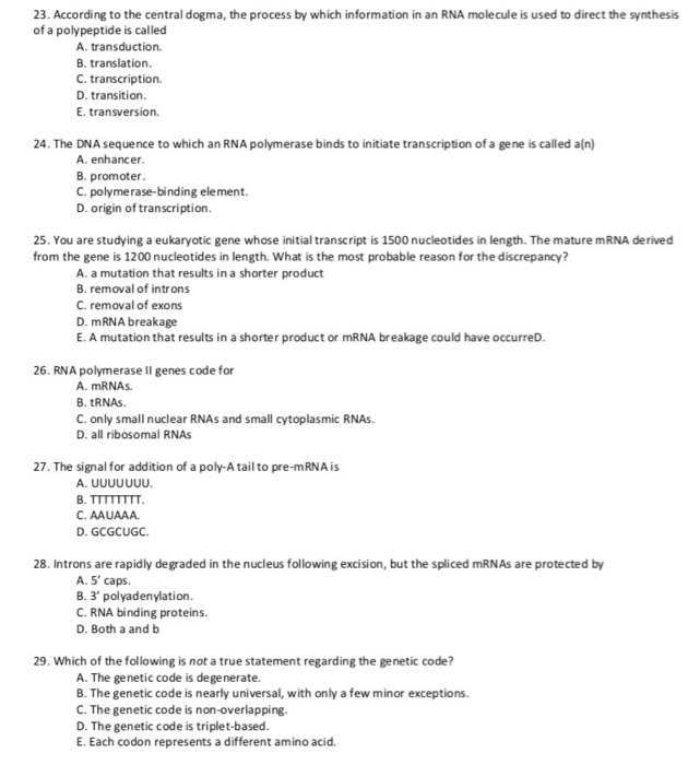 Solved 23. According to the central dogma, the process by