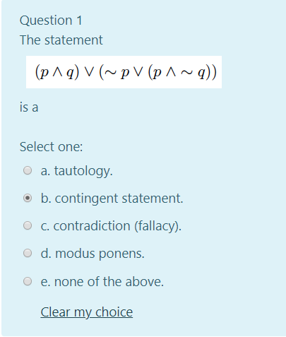 Question 1 The Statement P Q V Pv P Q Is A Chegg Com
