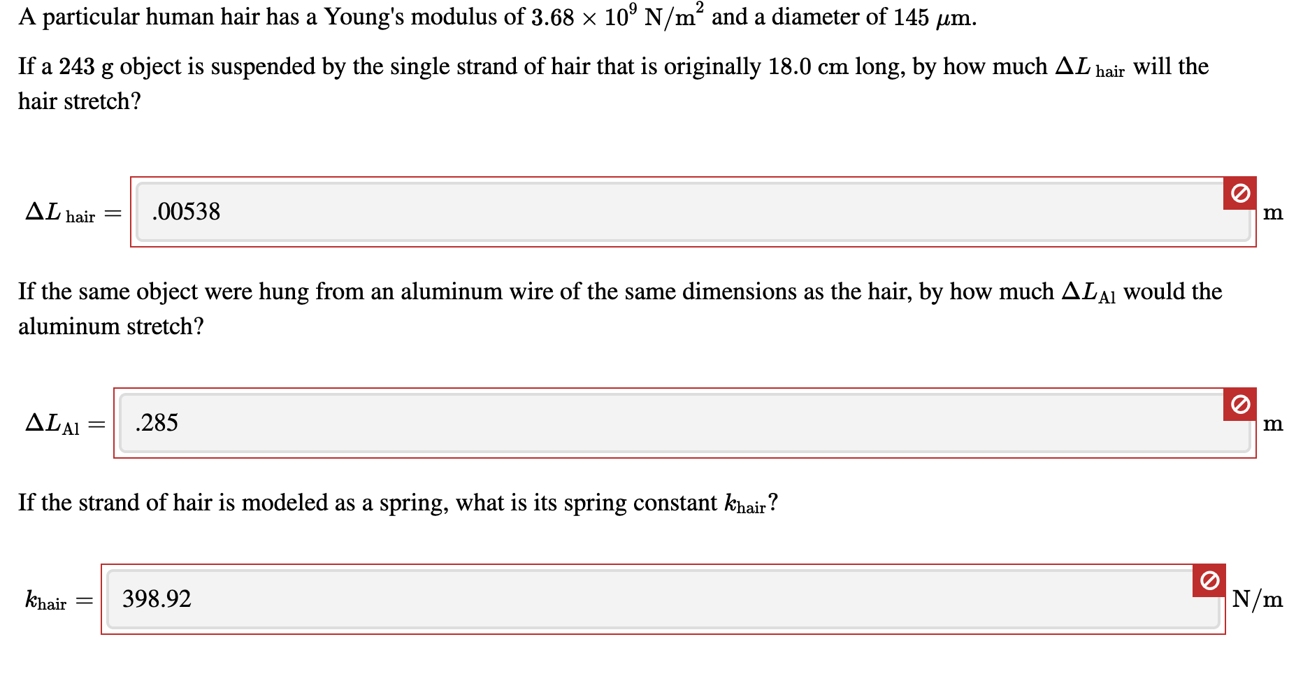 Solved A particular human hair has a Young s modulus of 3.68