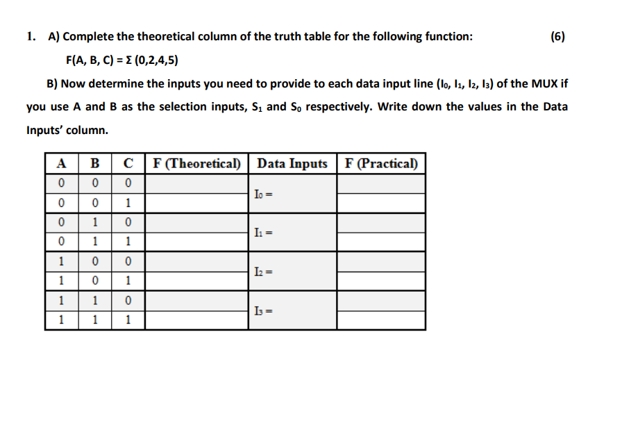 Solved 1. A) Complete the theoretical column of the truth | Chegg.com