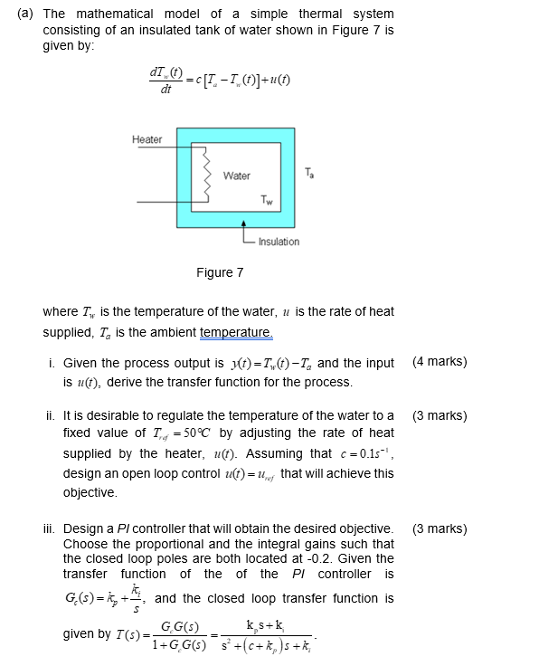 (a) The mathematical model of a simple thermal system | Chegg.com