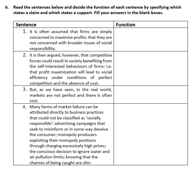 Solved Read the sentences below and decide the function of