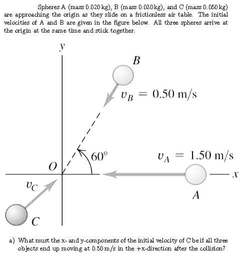 Solved Spheres A (mass 0.020 Kg), B (mass 0.030kg), And C 