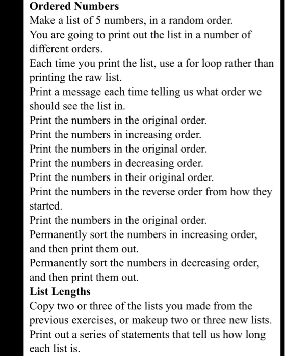 Solved Ordered Numbers Make a list of 5 numbers, in a random | Chegg.com