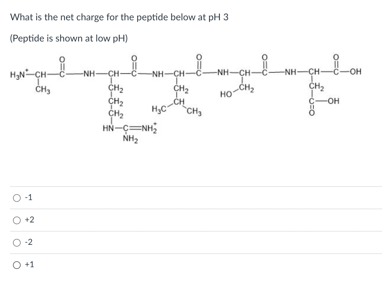 Solved What is the net charge for the peptide below at pH3 | Chegg.com