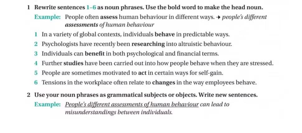 Solved 1 Rewrite sentences 1-6 as noun phrases. Use the bold | Chegg.com