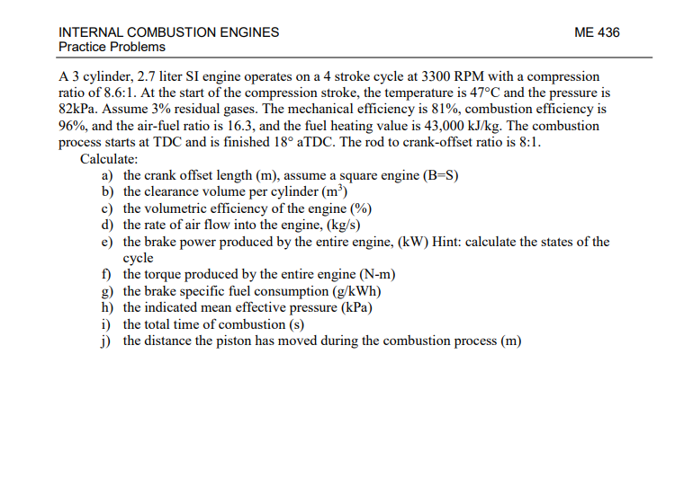 Exam June 2013, questions - INTERNAL COMBUSTION ENGINES (12MMC800) Summer  2013 3 Hours Answer ONLY - Studocu