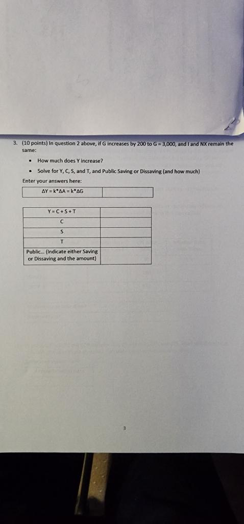3. (10 points) In question 2 above, if G increases by | Chegg.com