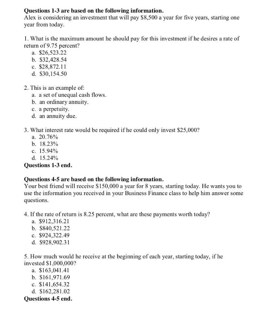 Solved Questions 1-3 are based on the following information | Chegg.com