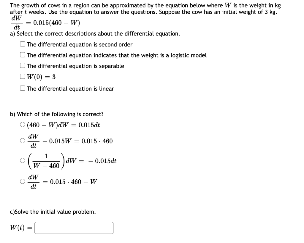 Solved The growth of cows in a region can be approximated by | Chegg.com