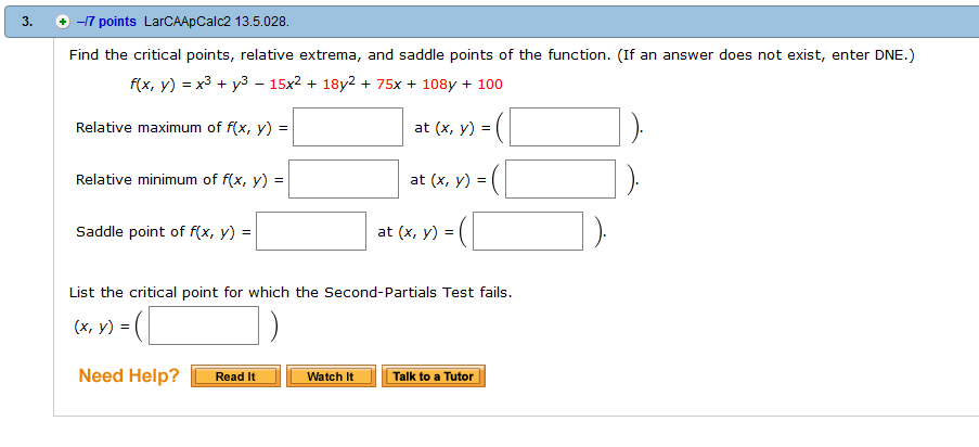Solved 3. 7 points LarCAApCalc2 13.5.028 Find the critical | Chegg.com