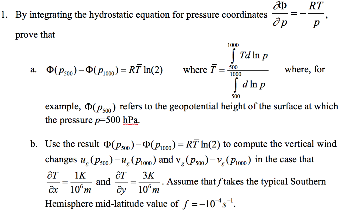 Solved 20 RT 1. By integrating the hydrostatic equation for