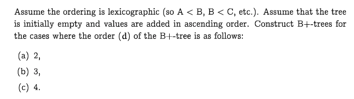 Solved 2 Construct A B Tree For The Following List Of K Chegg Com