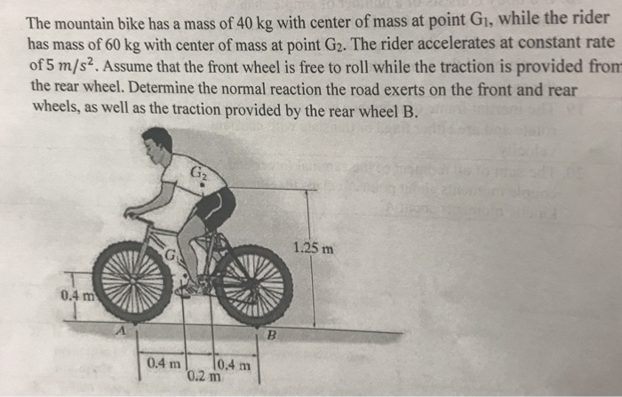 Solved The mountain bike has a mass of 40 kg with center of - Image