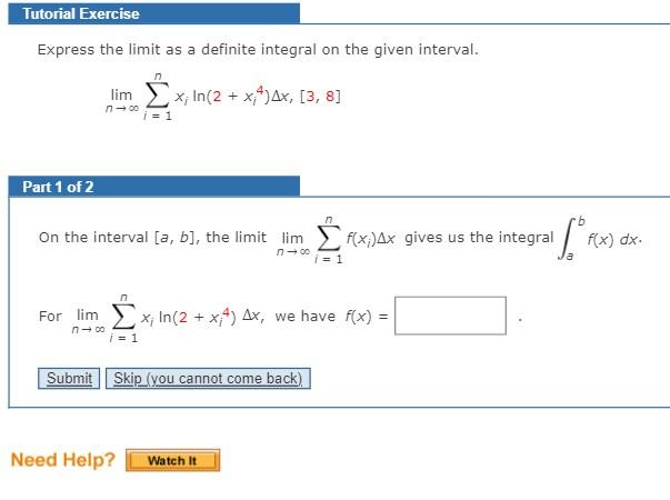 Solved Tutorial Exercise Express The Limit As A Definite | Chegg.com