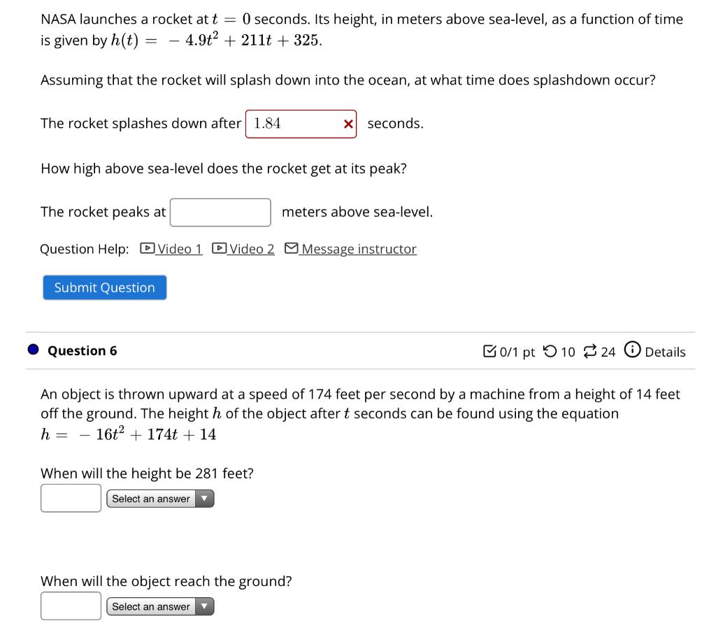 Solved Nasa Launches A Rocket Att Seconds Its Height Chegg Com