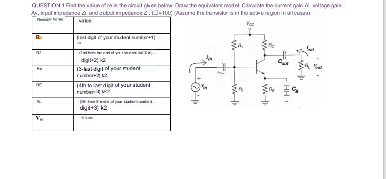 Solved QUESTION 1 Find the value of re in the circuit given | Chegg.com