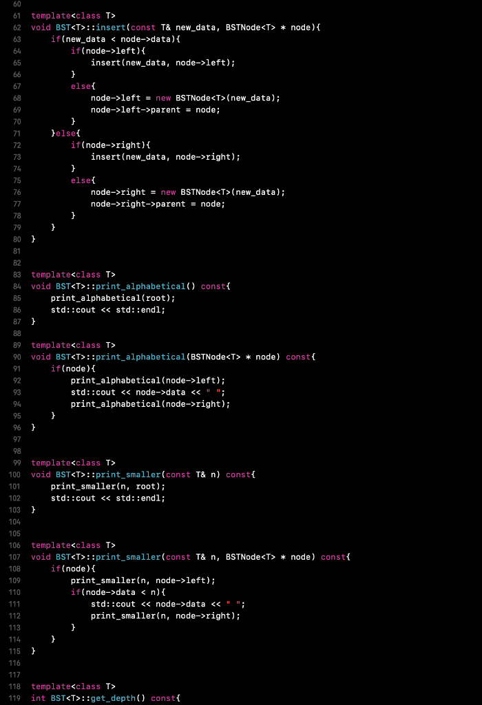 In previous lab, we wrote a C++ code to perform BST | Chegg.com