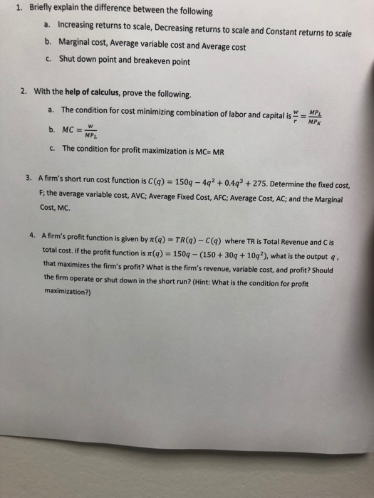 Solved 1. Briefly explain the difference between the | Chegg.com