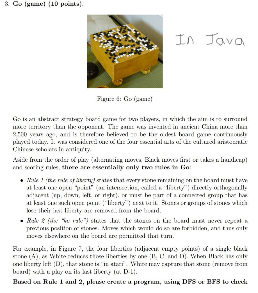 Solved 3. Go (game) (10 points). In Java Figure 6: Go (game) | Chegg.com