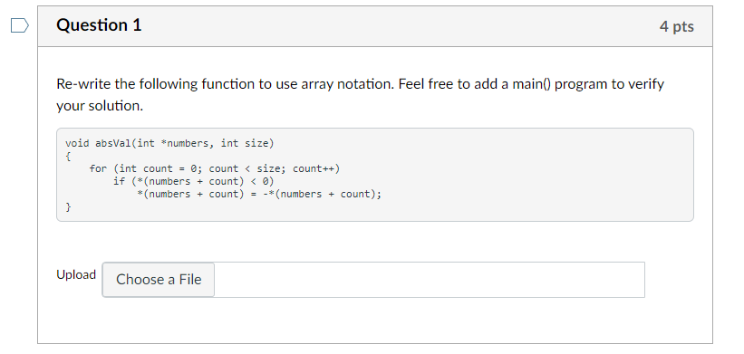 Solved Re-write the following function to use array | Chegg.com