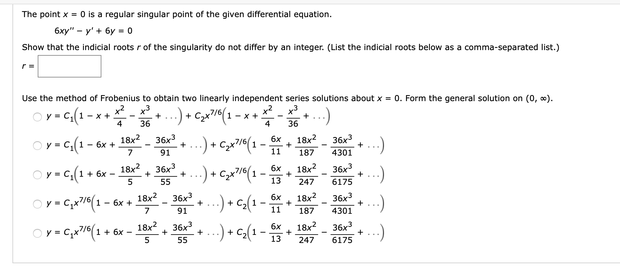 find-a-recurrence-formula-and-the-indicial-equation-for-an-infinite