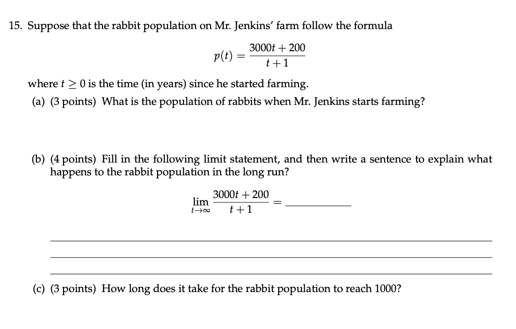 Solved Suppose That The Rabbit Population On Mr. ﻿Jenkins' | Chegg.com