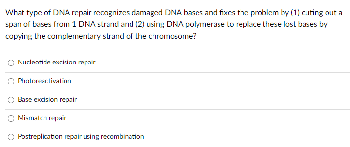 Solved What Type Of DNA Repair Recognizes Damaged DNA Bases | Chegg.com