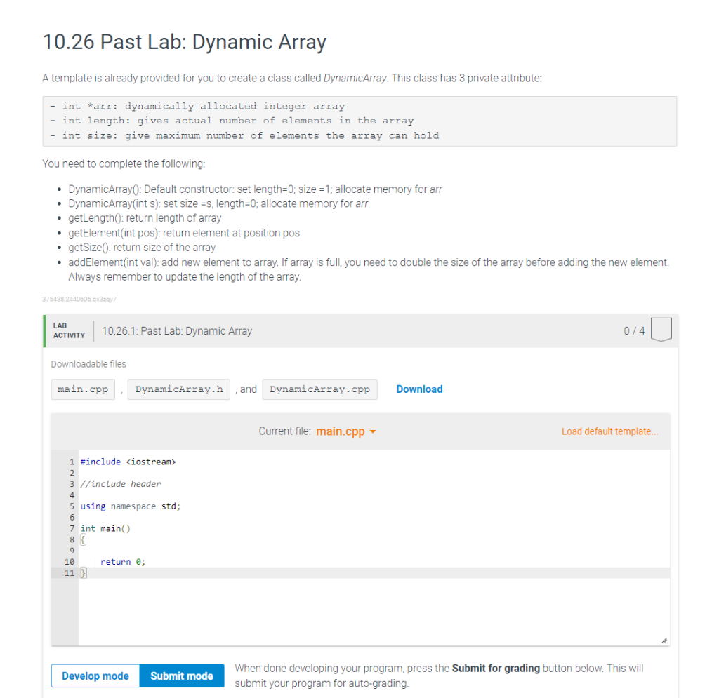 Solved You need to complete the following: - DynamicArray0: | Chegg.com