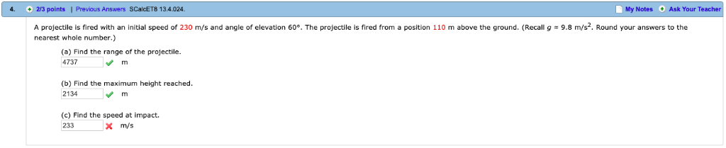 solved-a-projectile-is-fired-with-an-initial-speed-of-230-chegg