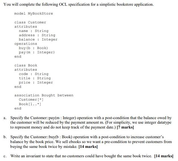 You will complete the following OCL specification for | Chegg.com