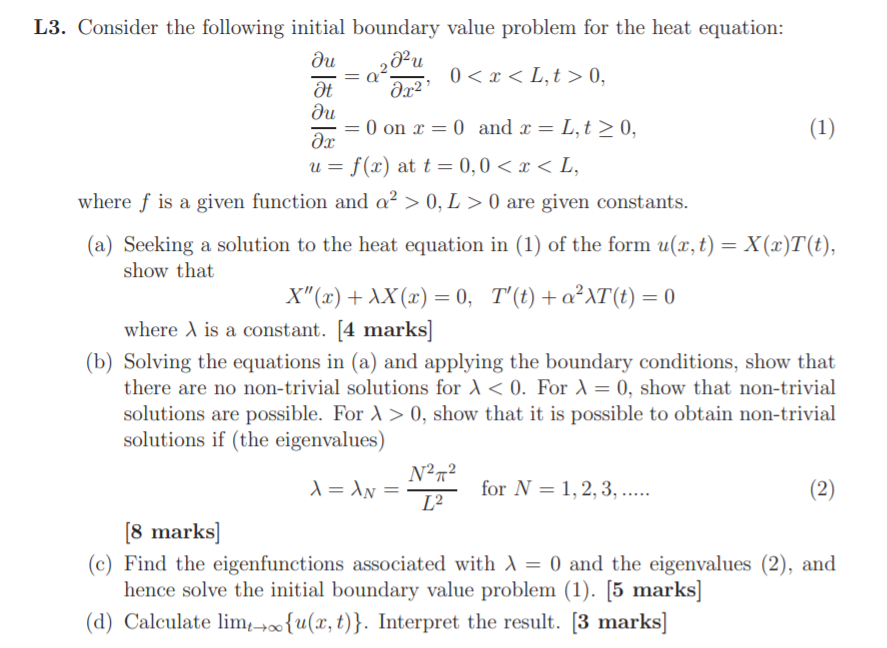 Solved L3. Consider the following initial boundary value | Chegg.com